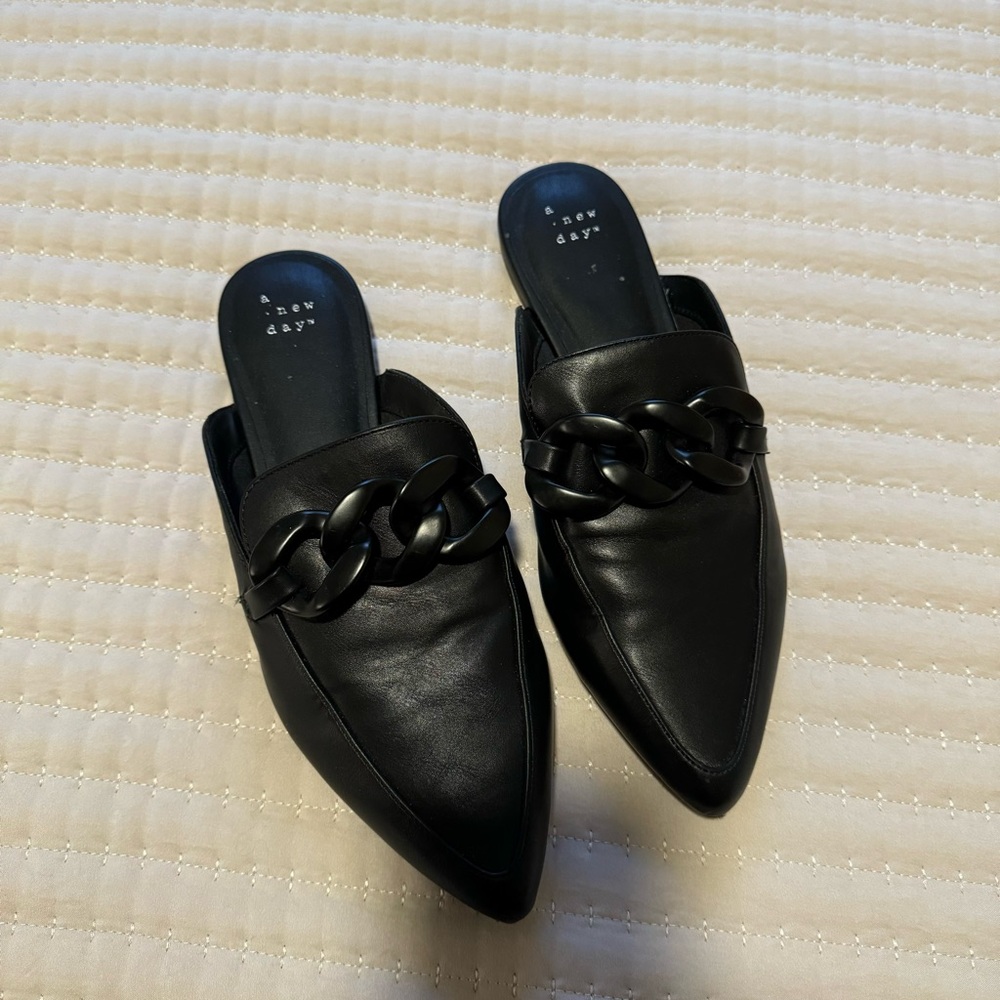 a new day Black Mules with Chain Detail